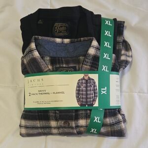 Jachs Men's Thermal Flannel Shirt 2-Pack - Black and Gray